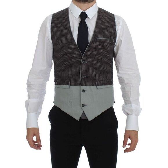 Dolce & Gabbana Gray Polka Dot Dress Vest Gilet Men's Weste
